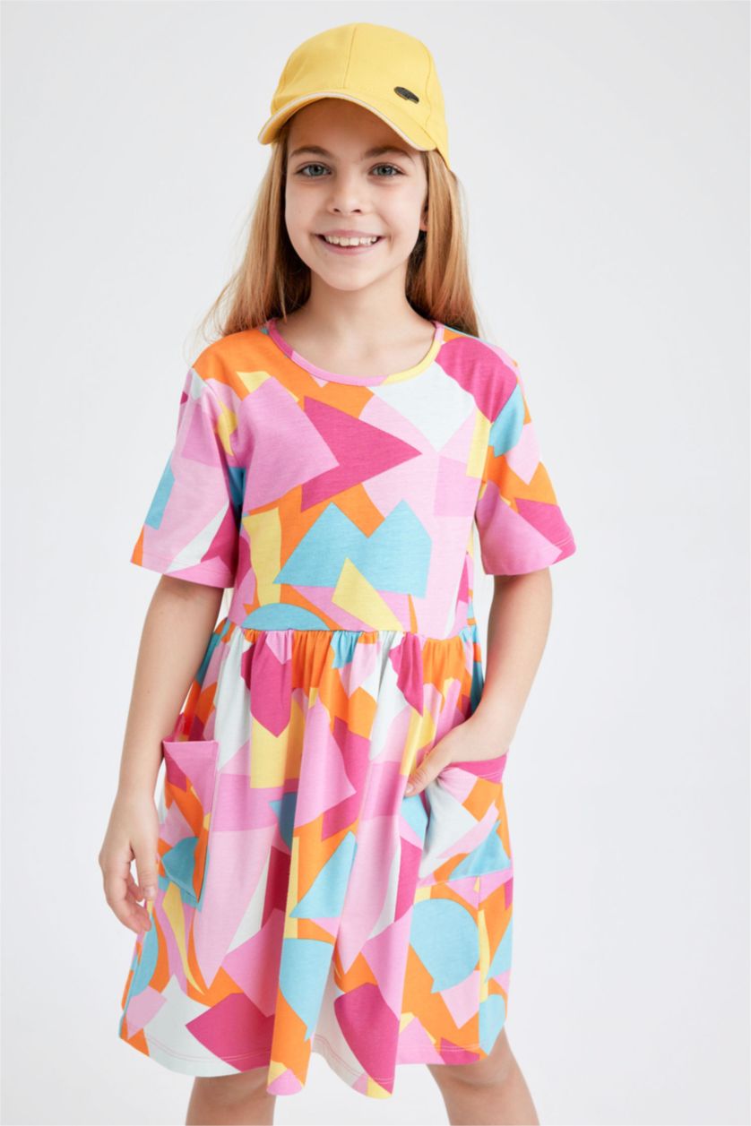 FILLES Rose Robe En Tricot Manche Courte