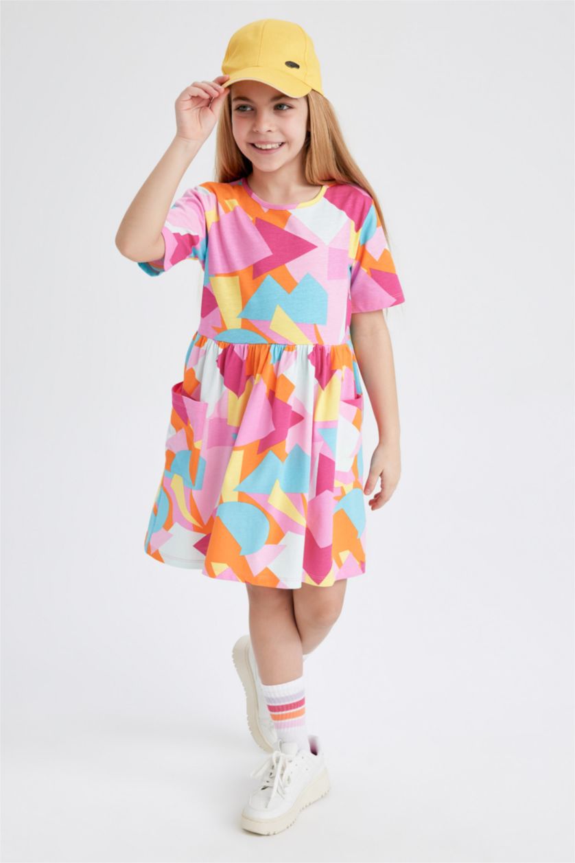 FILLES Rose Robe En Tricot Manche Courte