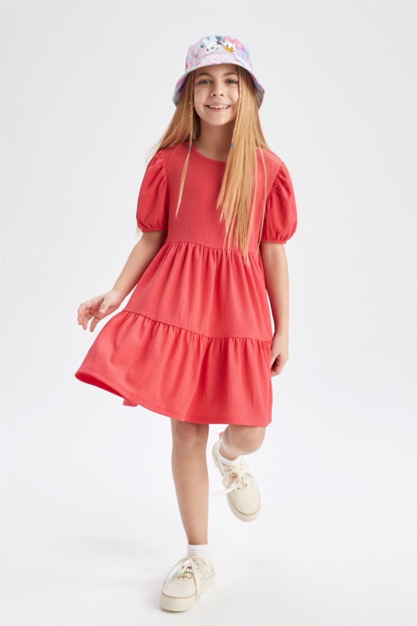 Girls & Teens Light Red Girls Short Sleeve Dress