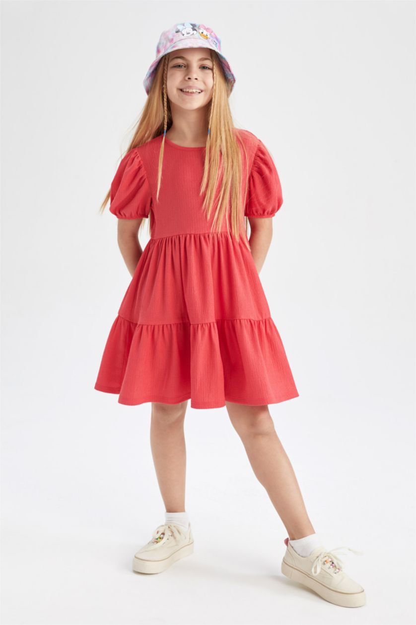 Girls & Teens Light Red Girls Short Sleeve Dress