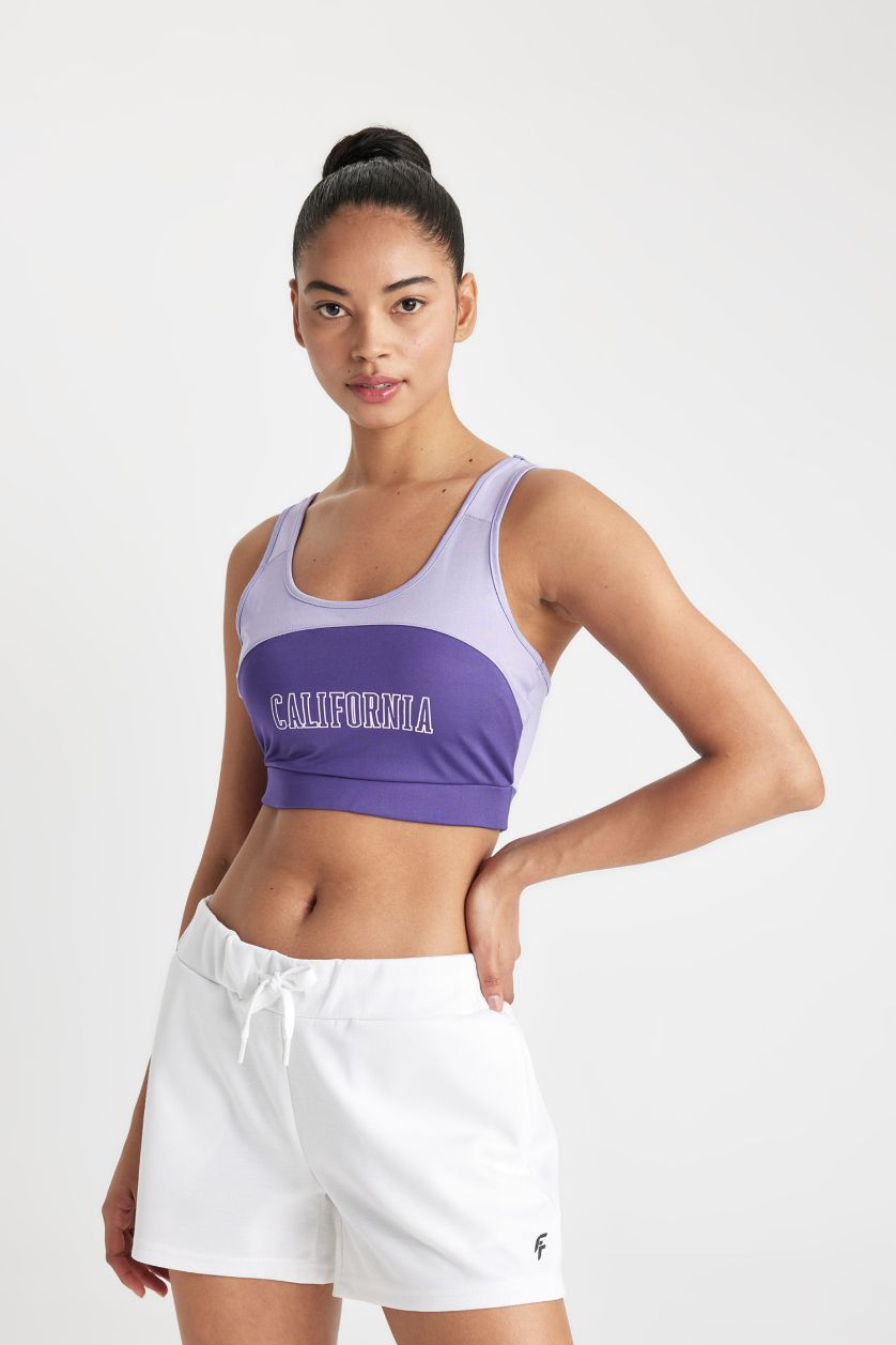 WOMAN Dark Purple DeFactoFit Crew Neck Sports Bra