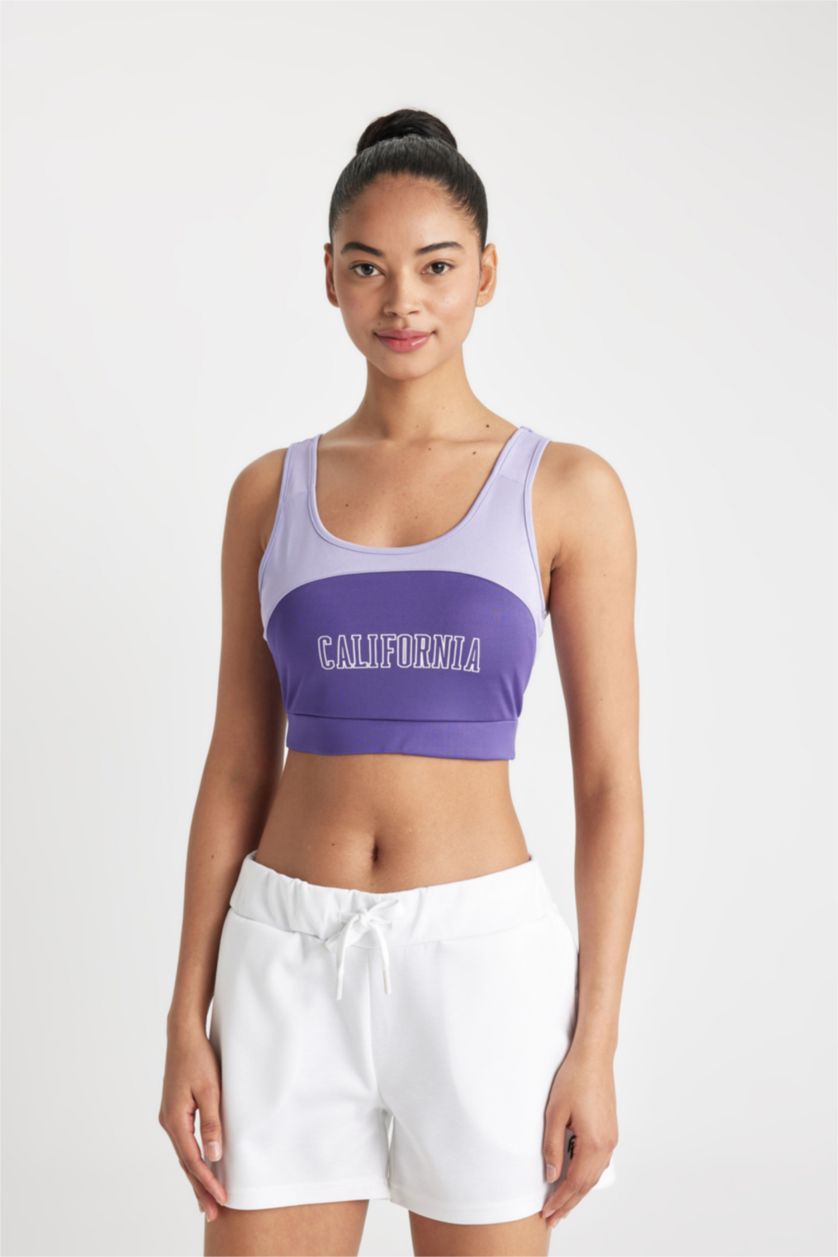 WOMAN Dark Purple DeFactoFit Crew Neck Sports Bra