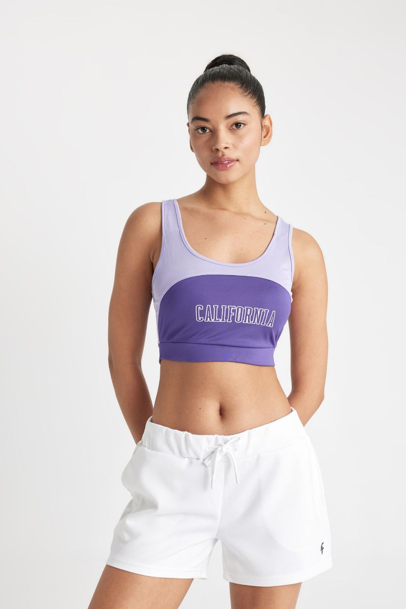 WOMAN Dark Purple DeFactoFit Crew Neck Sports Bra