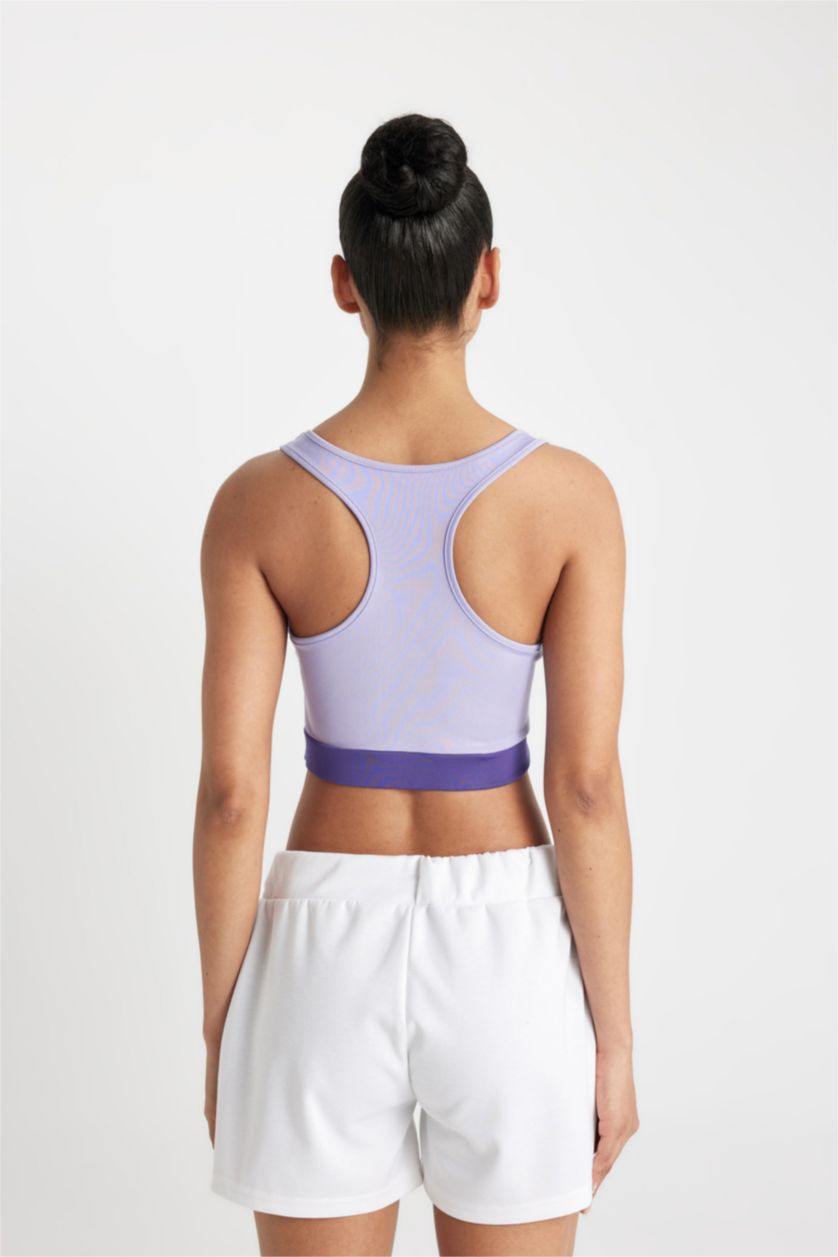 WOMAN Dark Purple DeFactoFit Crew Neck Sports Bra