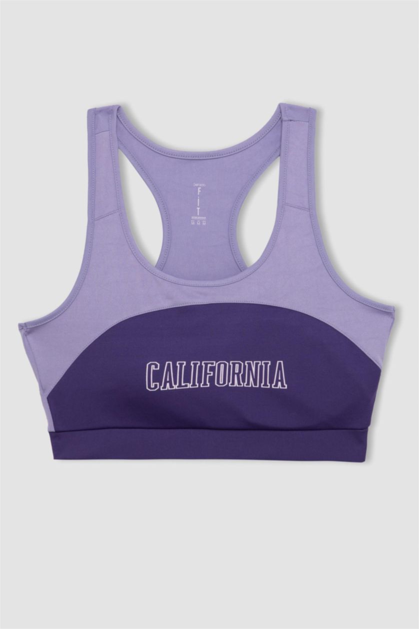 WOMAN Dark Purple DeFactoFit Crew Neck Sports Bra