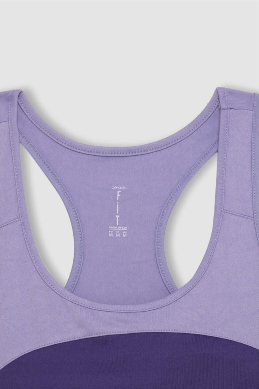 WOMAN Dark Purple DeFactoFit Crew Neck Sports Bra