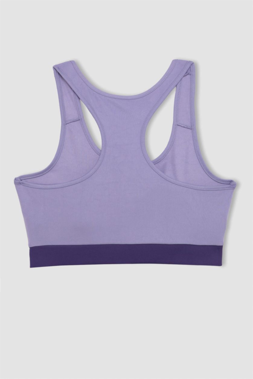 WOMAN Dark Purple DeFactoFit Crew Neck Sports Bra