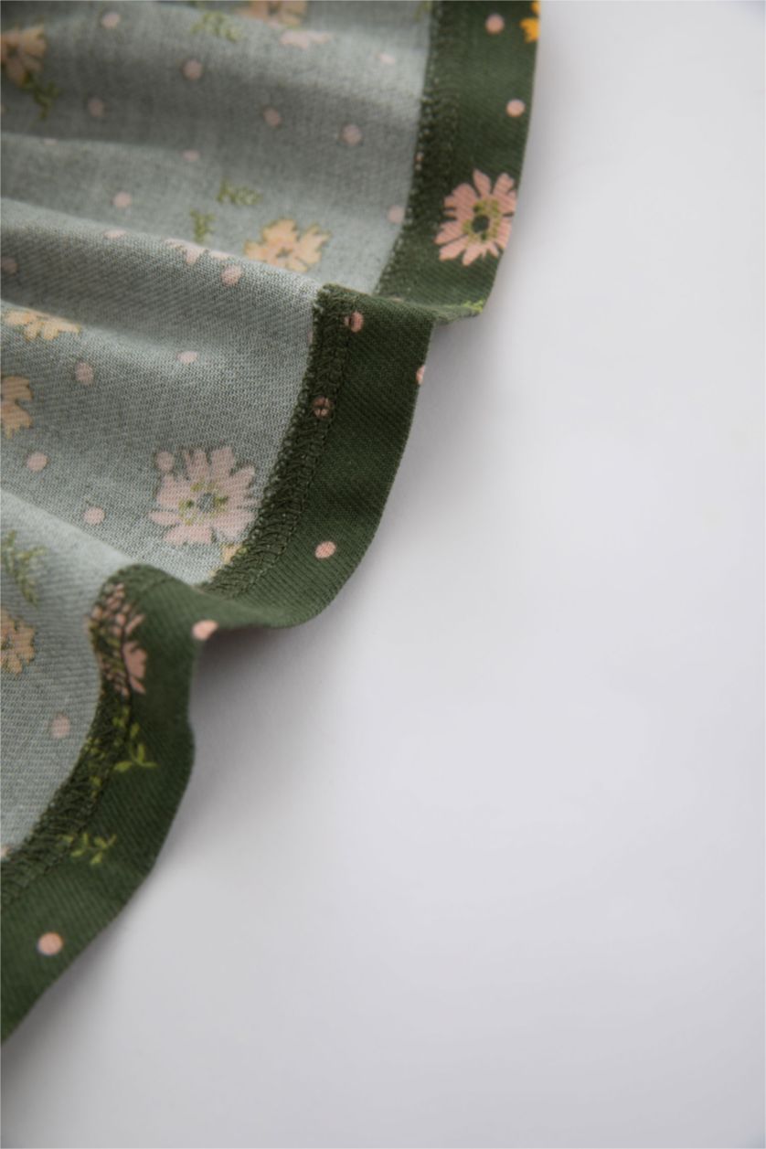 Baby Girl Dark Green Baby Girl Floral Long Sleeve Twill Dress