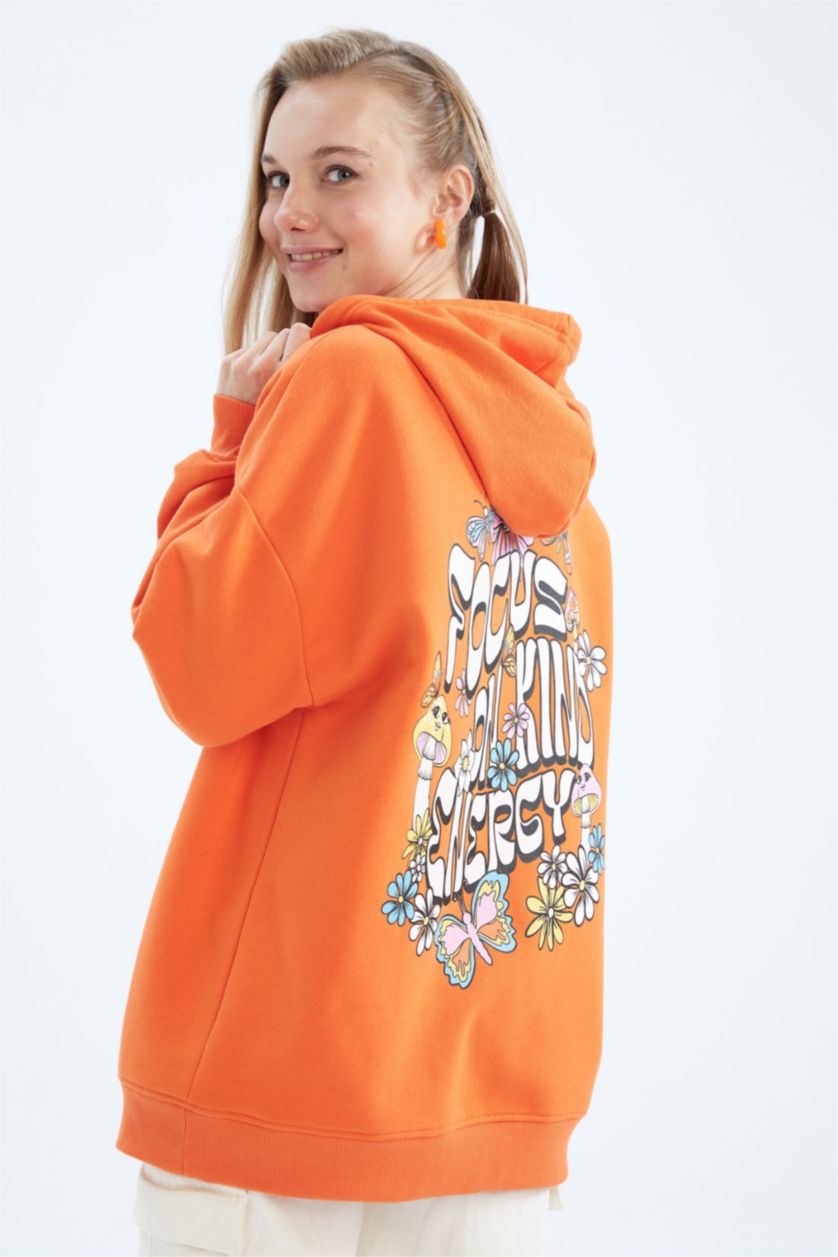 WOMAN Orange Oversize Fit Printed Sweatshirt