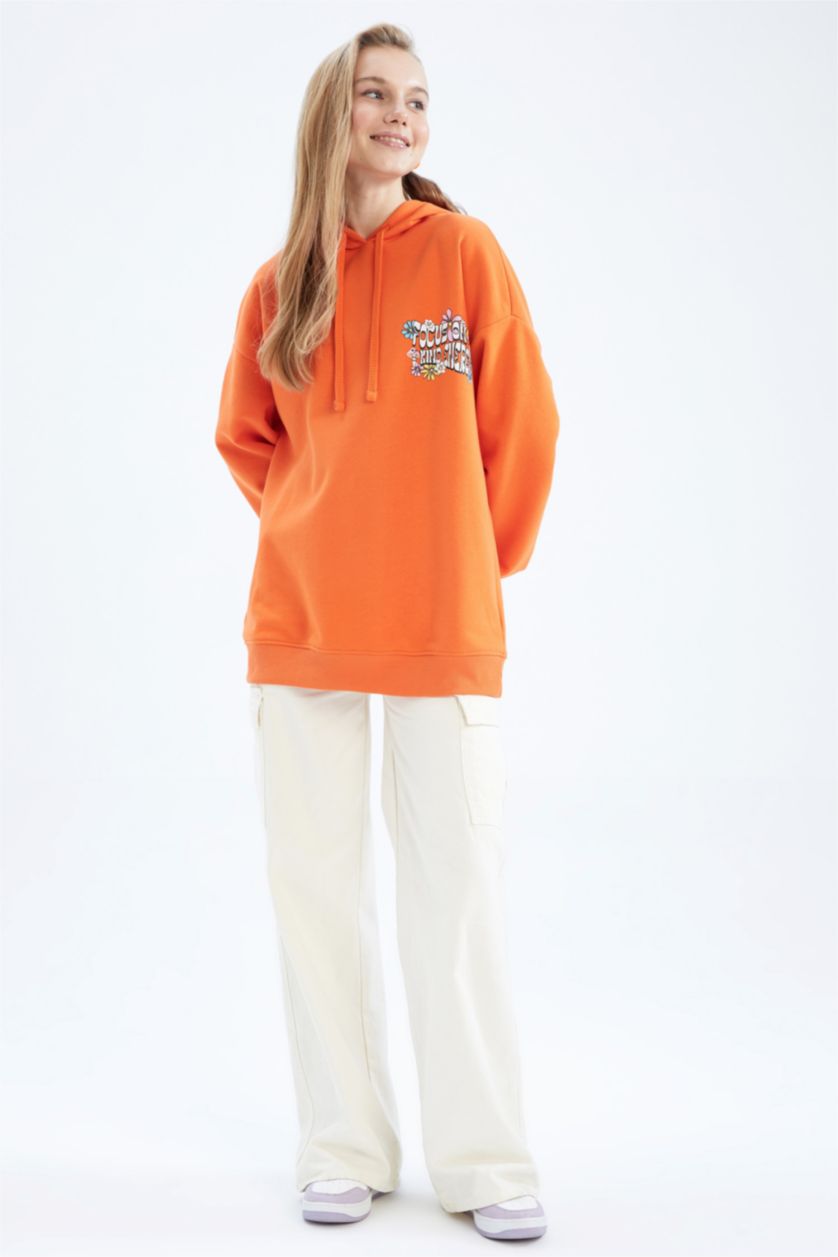 WOMAN Orange Oversize Fit Printed Sweatshirt