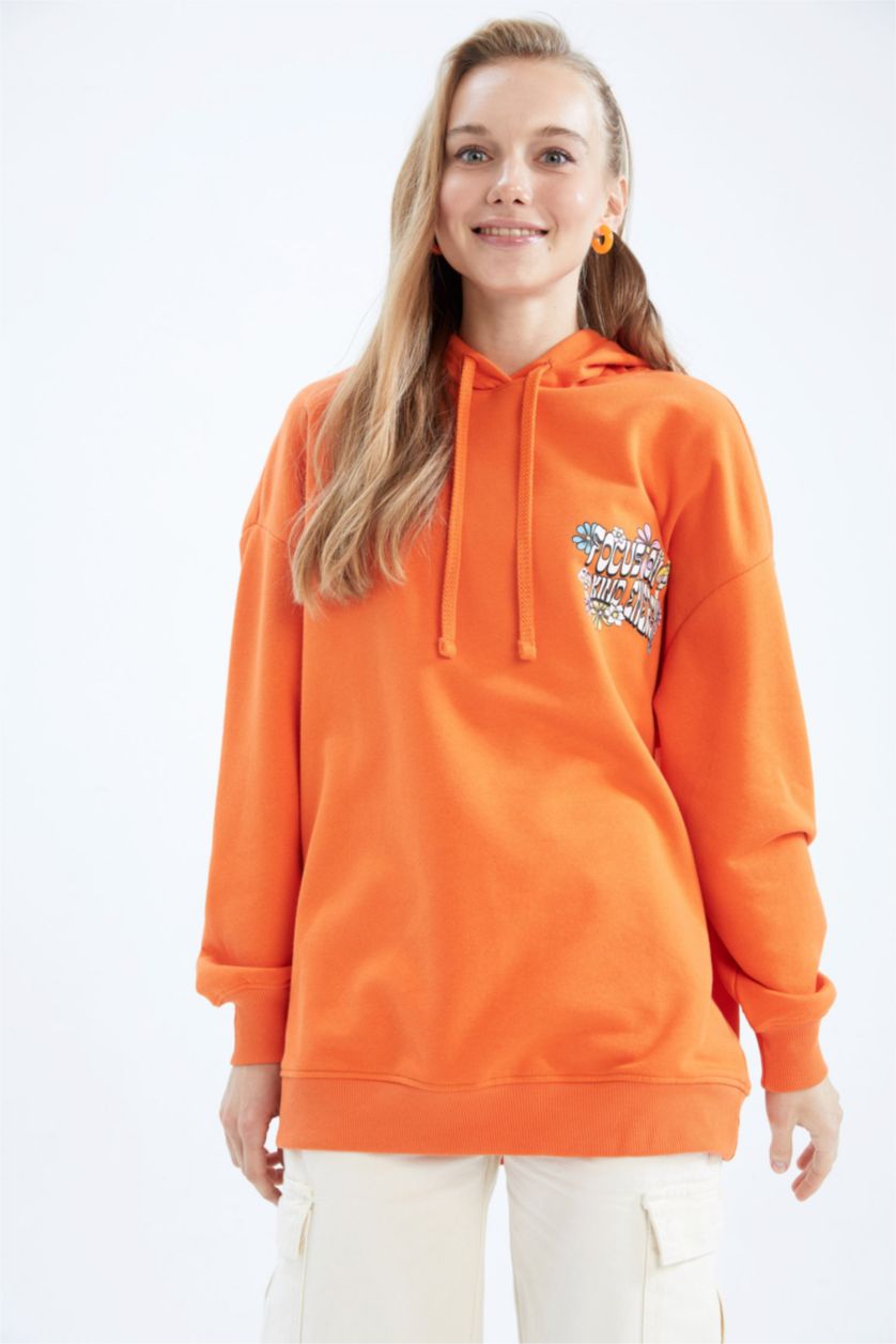 WOMAN Orange Oversize Fit Printed Sweatshirt