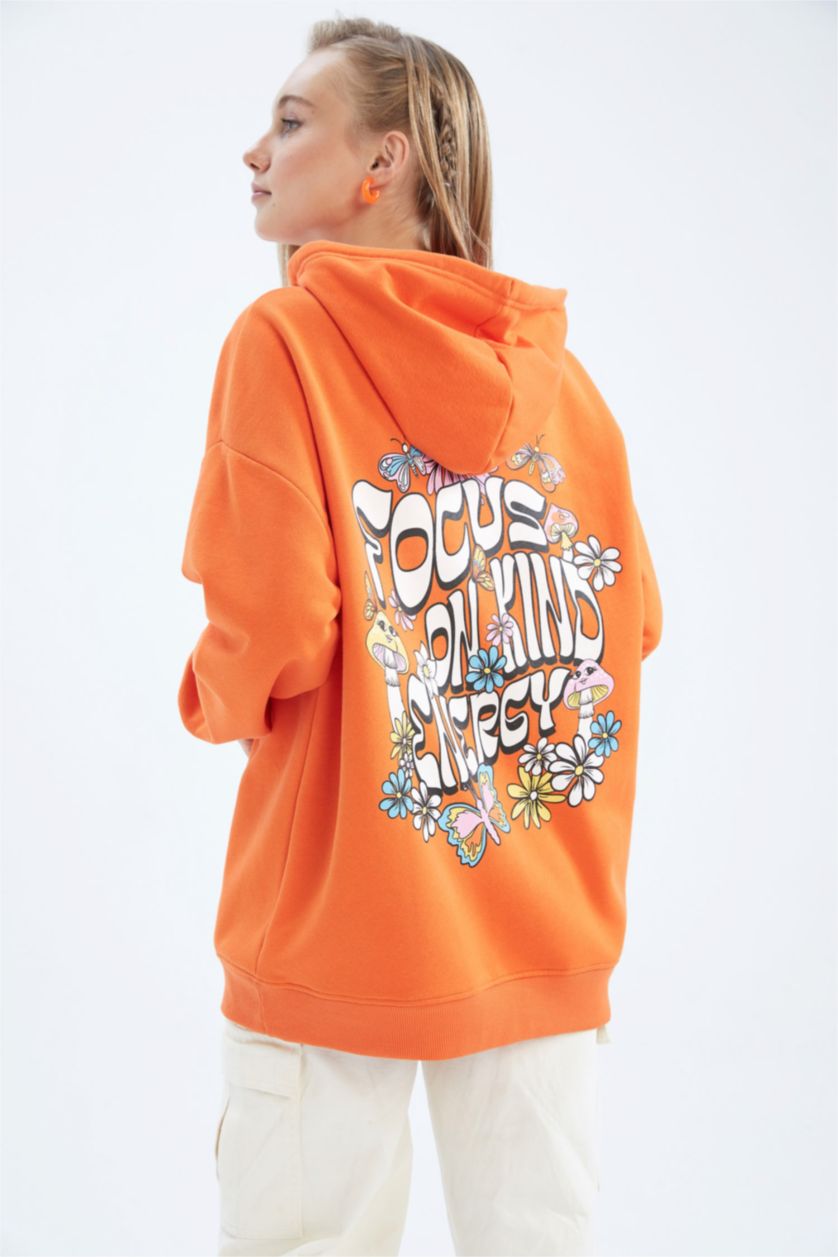 WOMAN Orange Oversize Fit Printed Sweatshirt