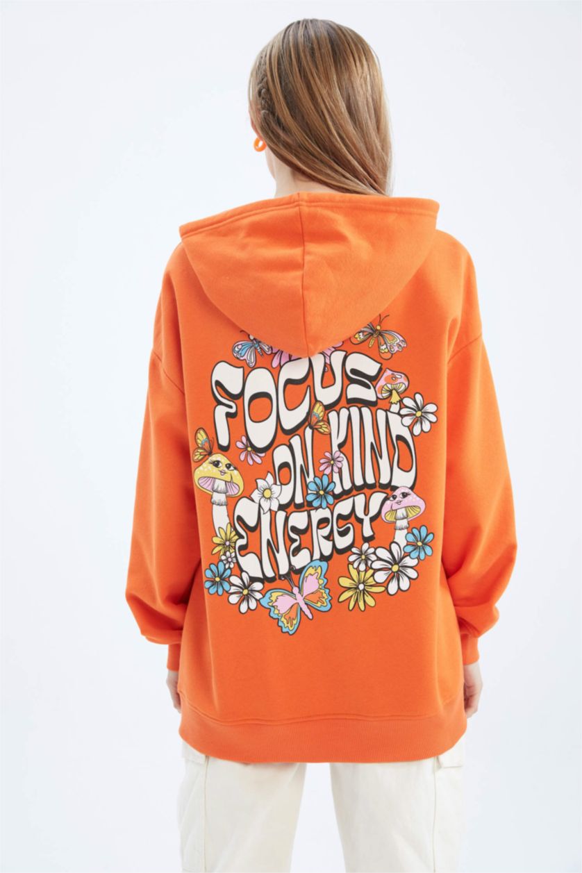 WOMAN Orange Oversize Fit Printed Sweatshirt