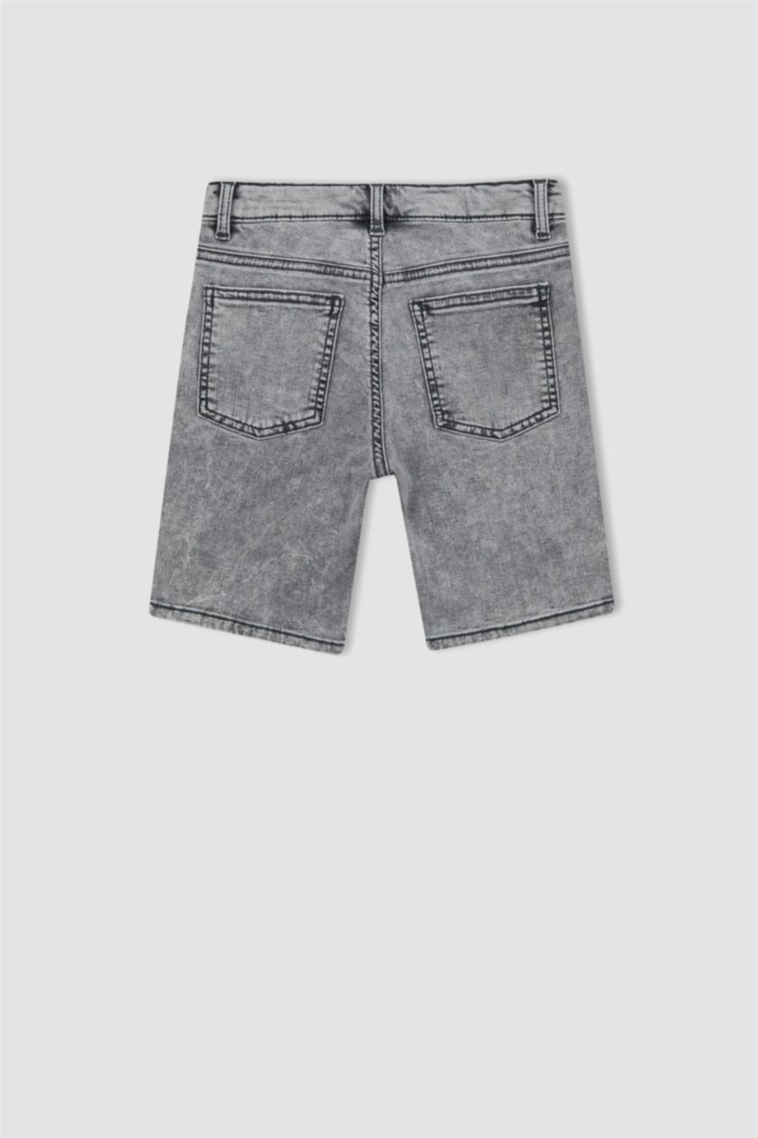 Erkek Çocuk - Genç Erkek Açık Gri Basic Düz Jean Şort Erkek Çocuk