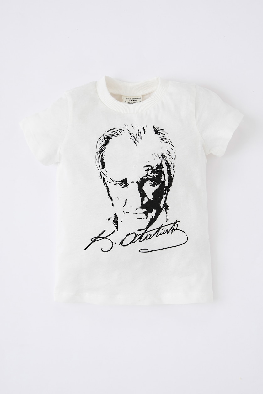 Kız Bebek Kırık Beyaz Kız Bebek Atatürk Baskılı Kısa Kollu Tişört