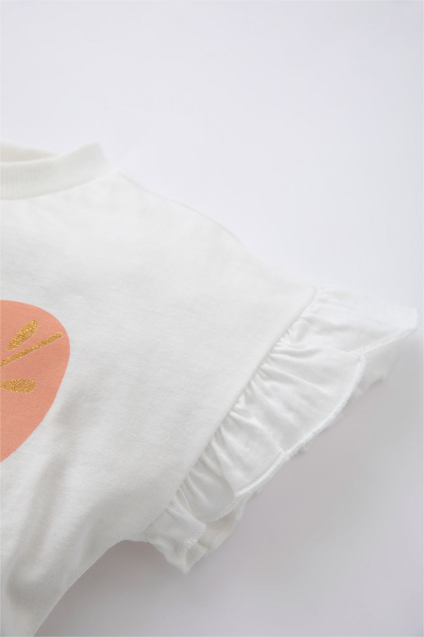 Kız Bebek Kırık Beyaz Kız Bebek Kelebek Baskılı Kısa Kollu Tişört