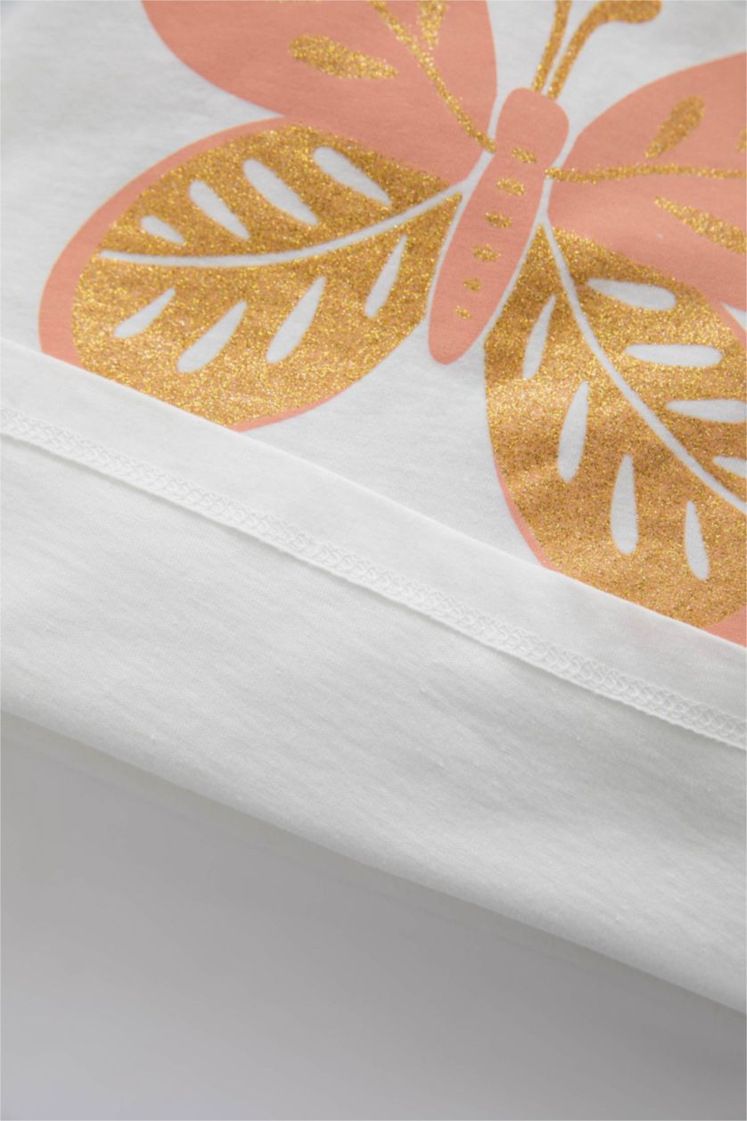 Kız Bebek Kırık Beyaz Kız Bebek Kelebek Baskılı Kısa Kollu Tişört