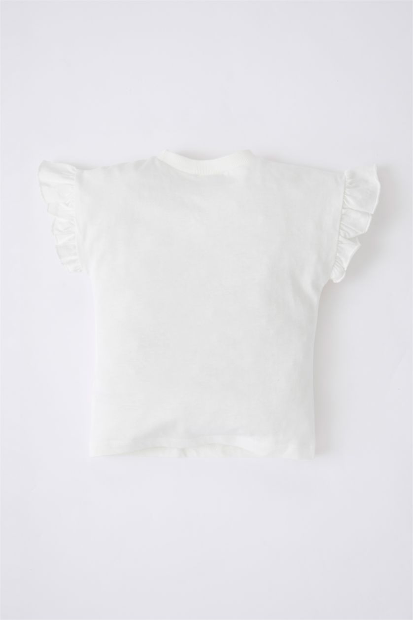 Kız Bebek Kırık Beyaz Kız Bebek Kelebek Baskılı Kısa Kollu Tişört