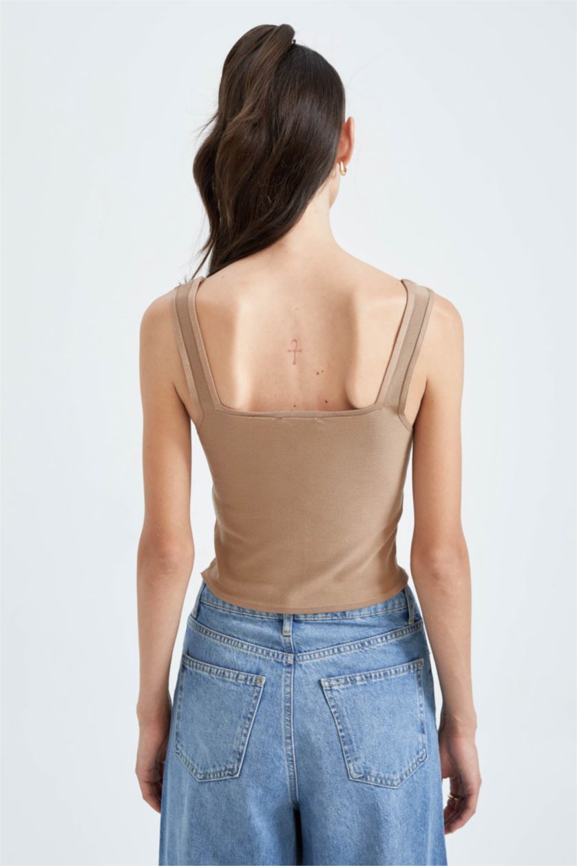 WOMAN Beige Sorbe X Defacto Square Neck Corset Look Crop Top