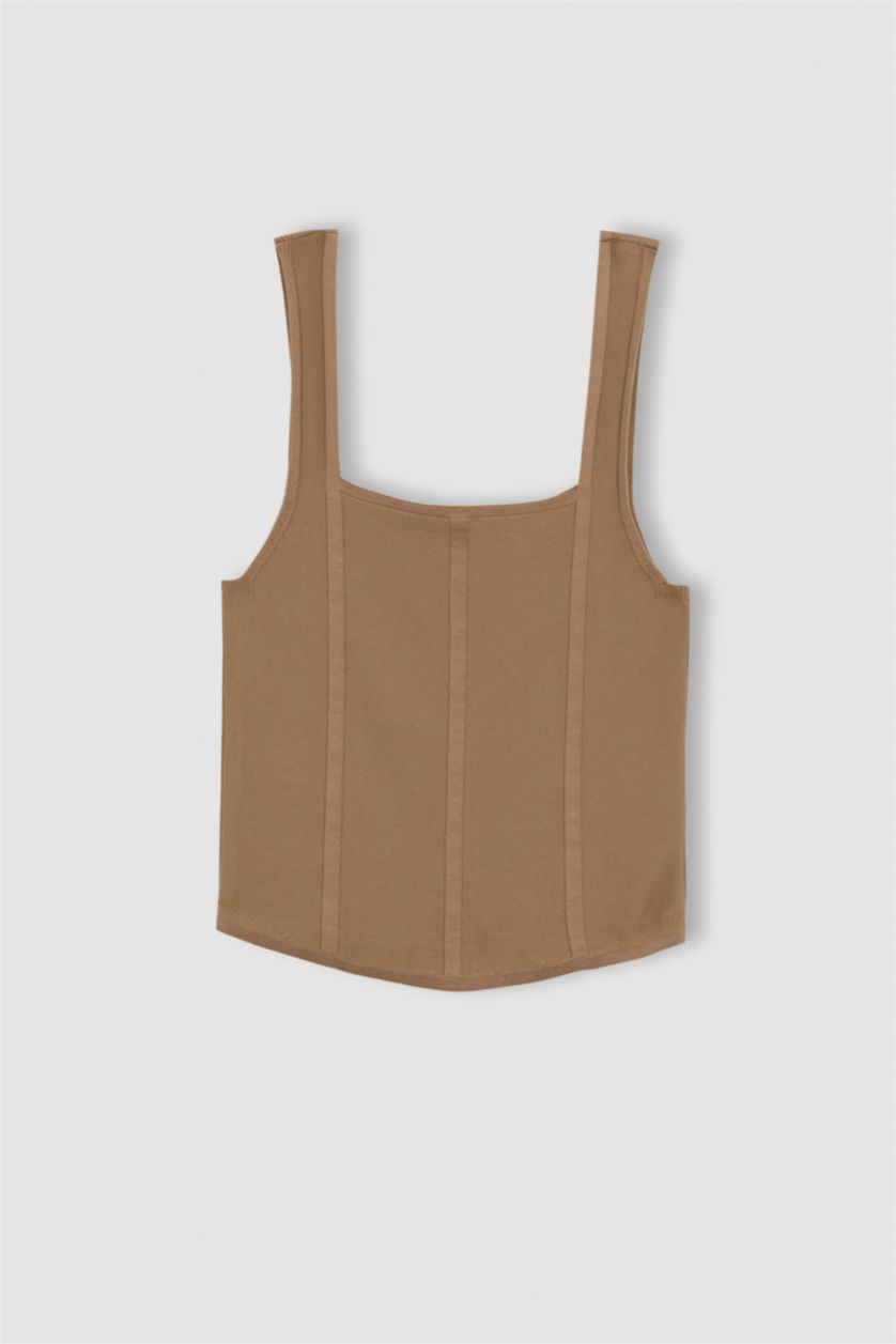 WOMAN Beige Sorbe X Defacto Square Neck Corset Look Crop Top