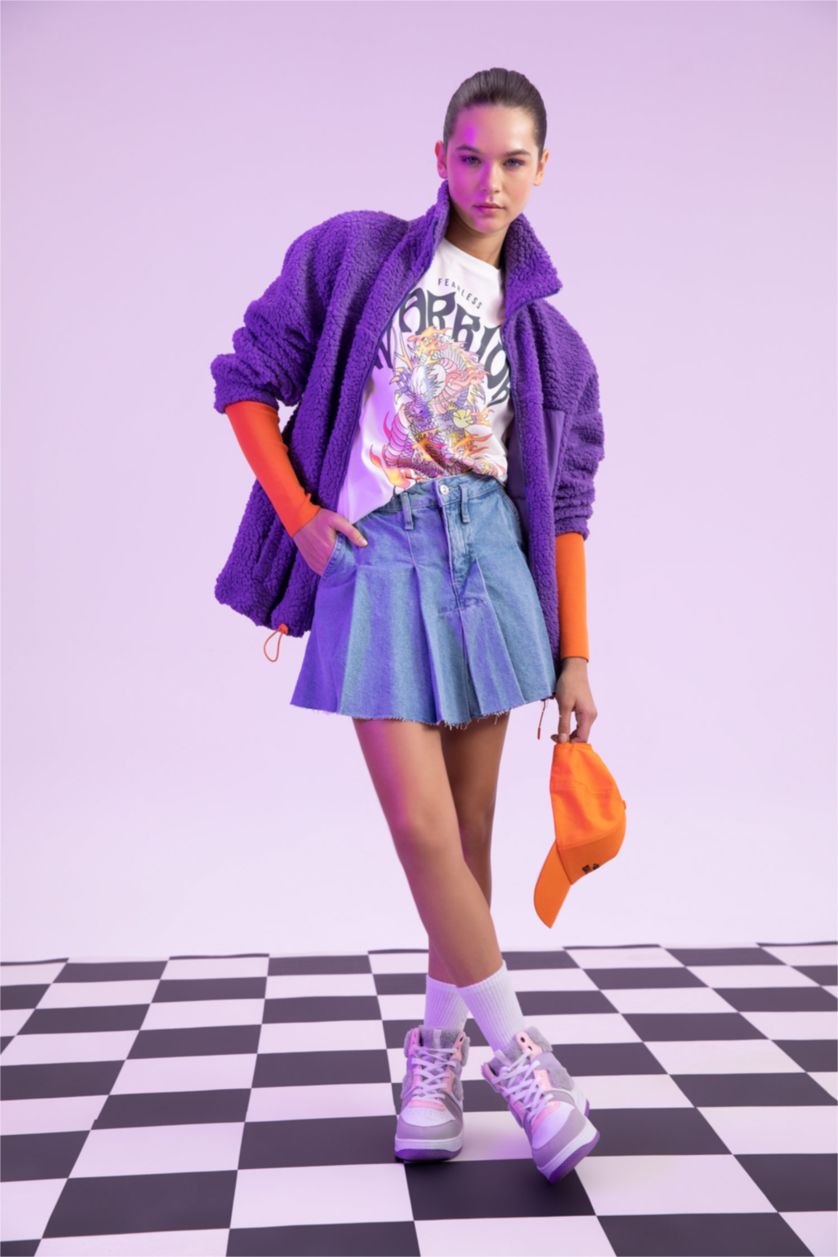 Kadın Mavi A Kesim Mini Etek