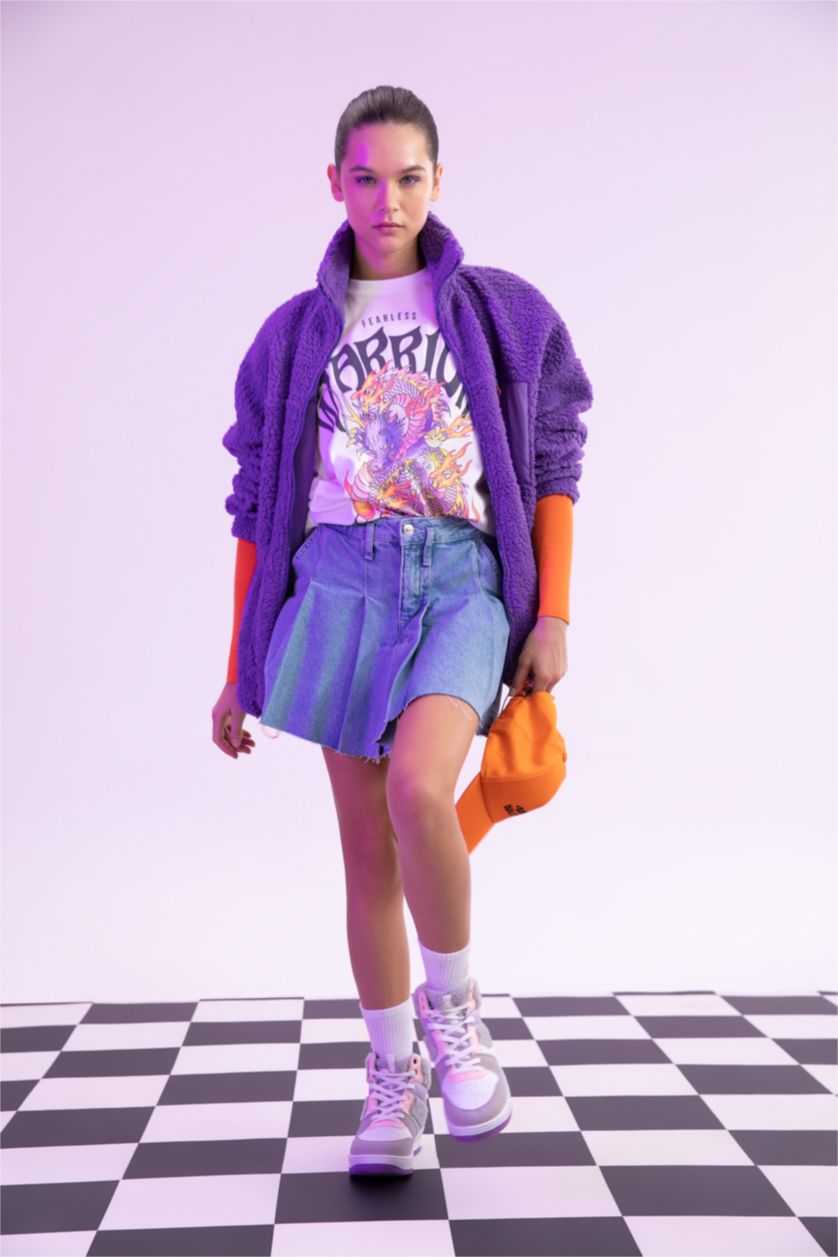 Kadın Mavi A Kesim Mini Etek