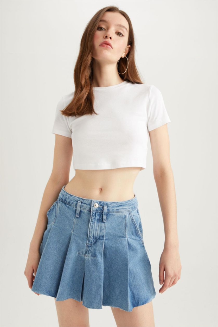 Kadın Mavi A Kesim Mini Etek