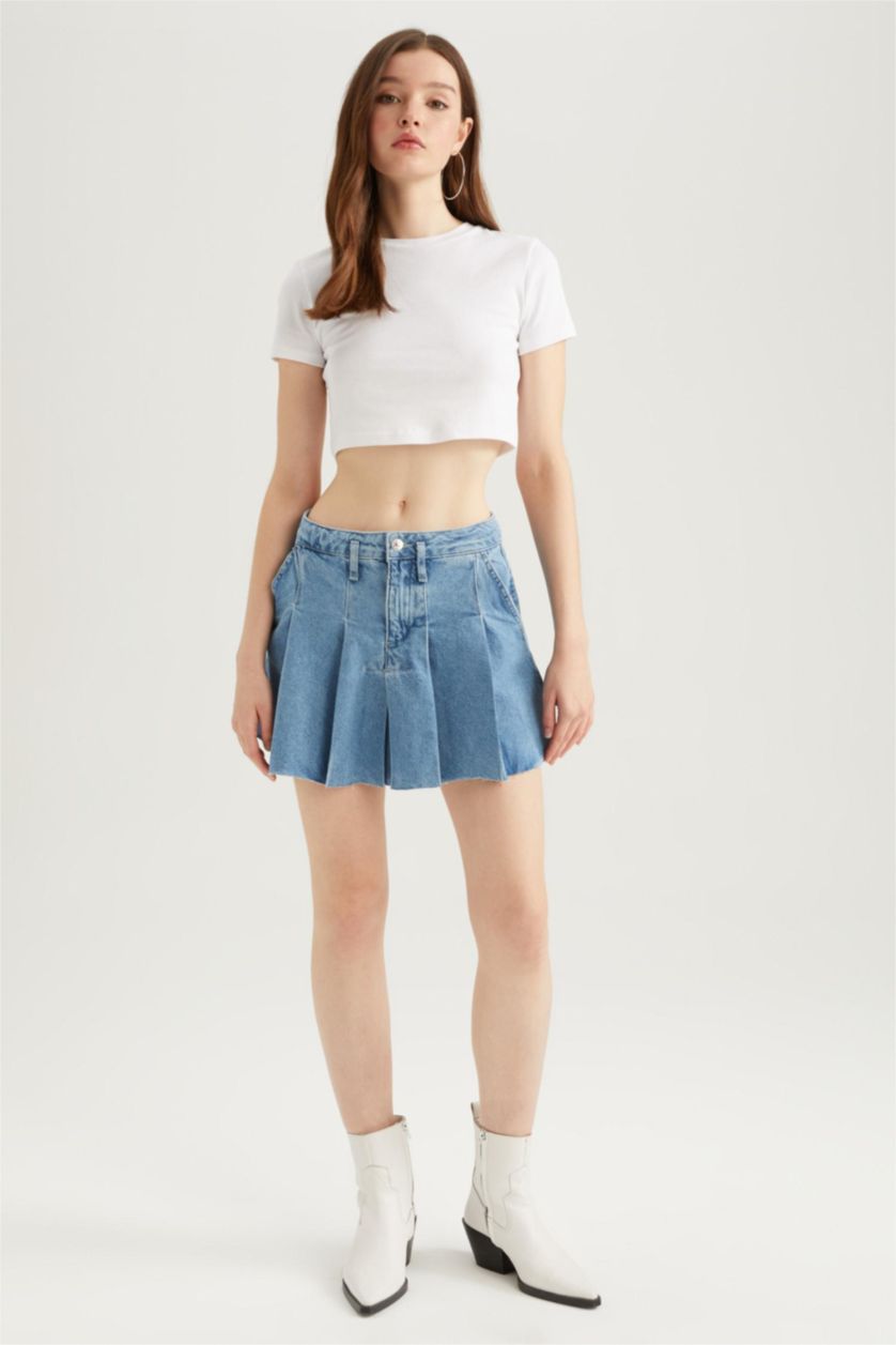 Kadın Mavi A Kesim Mini Etek