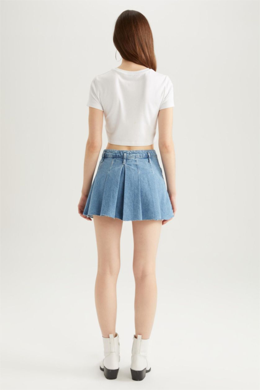 Kadın Mavi A Kesim Mini Etek