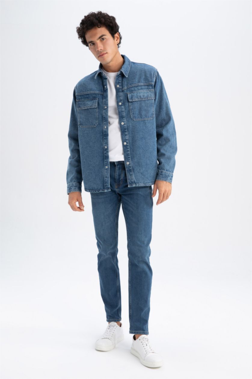 Man Blue Relax Fit Long Sleeve Shirt