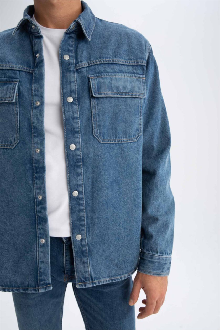 Man Blue Relax Fit Long Sleeve Shirt