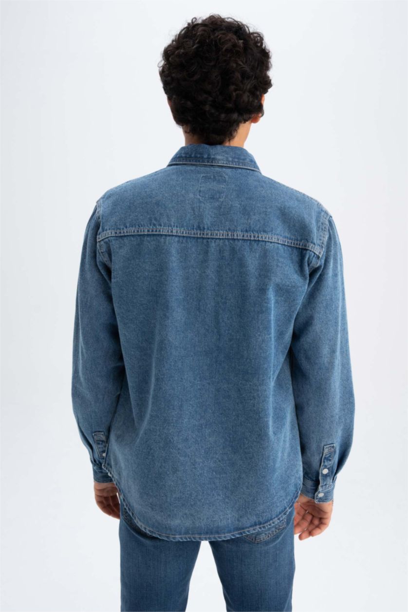 Man Blue Relax Fit Long Sleeve Shirt