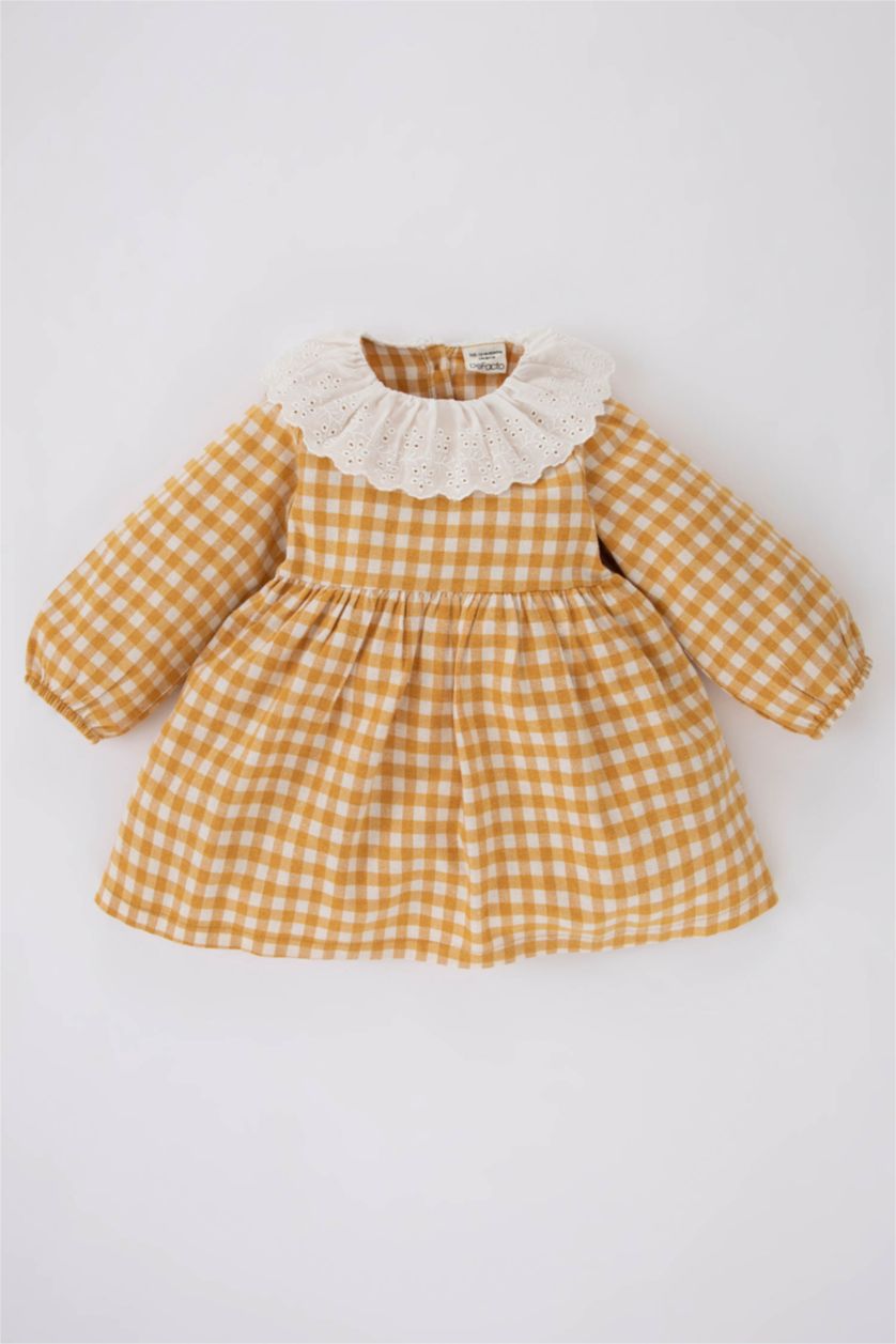 BÉBÉ FILLE Jaune Clair Robe En Flanelle À Carreaux Et Manches Longues Pour Bébé Fille