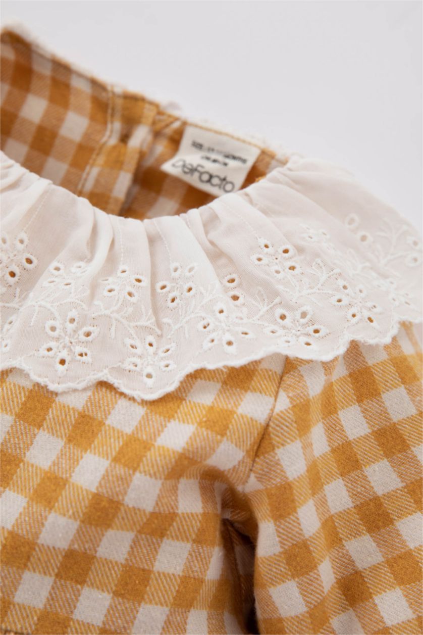 BÉBÉ FILLE Jaune Clair Robe En Flanelle À Carreaux Et Manches Longues Pour Bébé Fille