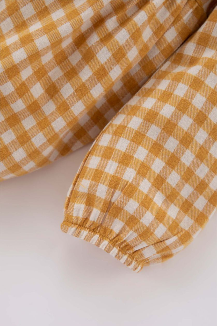 BÉBÉ FILLE Jaune Clair Robe En Flanelle À Carreaux Et Manches Longues Pour Bébé Fille