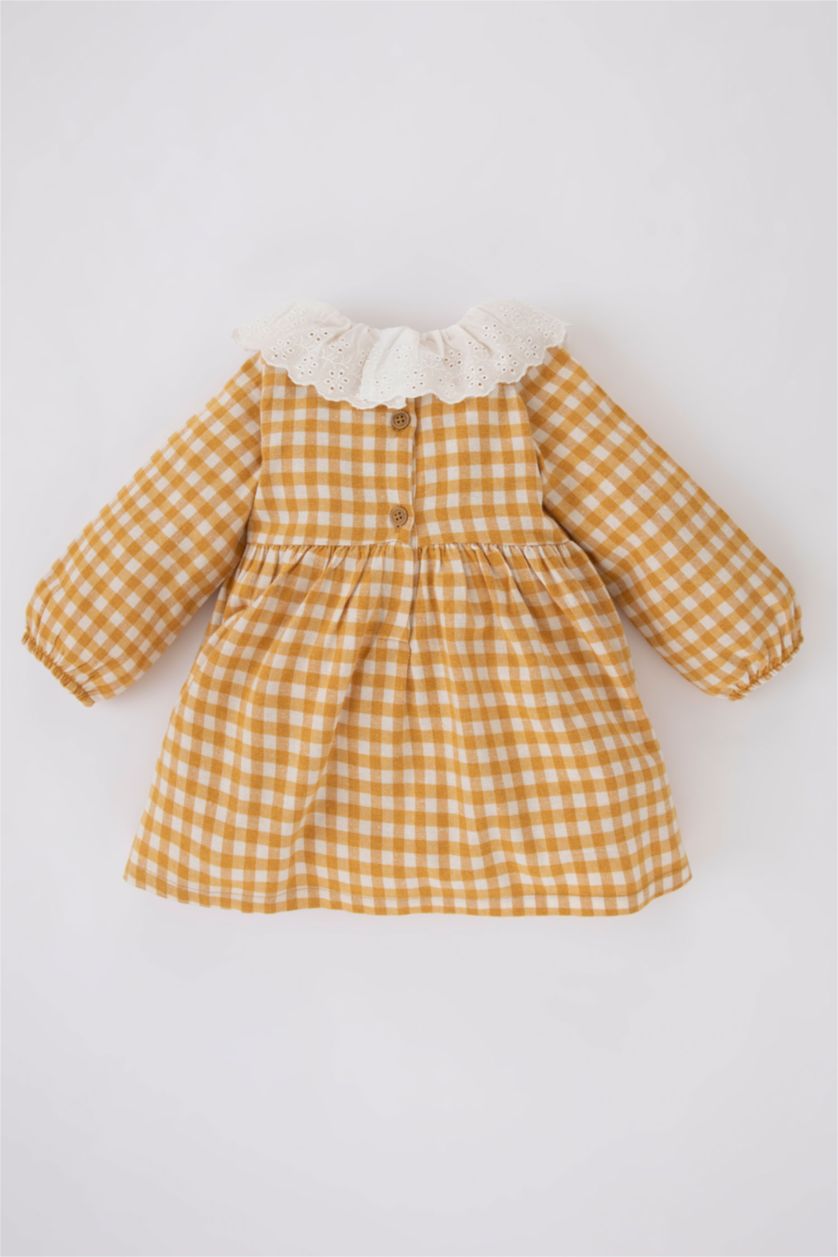 BÉBÉ FILLE Jaune Clair Robe En Flanelle À Carreaux Et Manches Longues Pour Bébé Fille