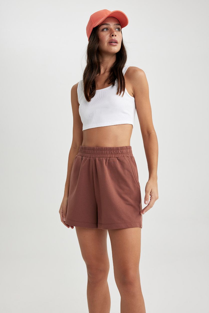 WOMAN Brown Regular Fit Sweatshirt Fabric Shorts