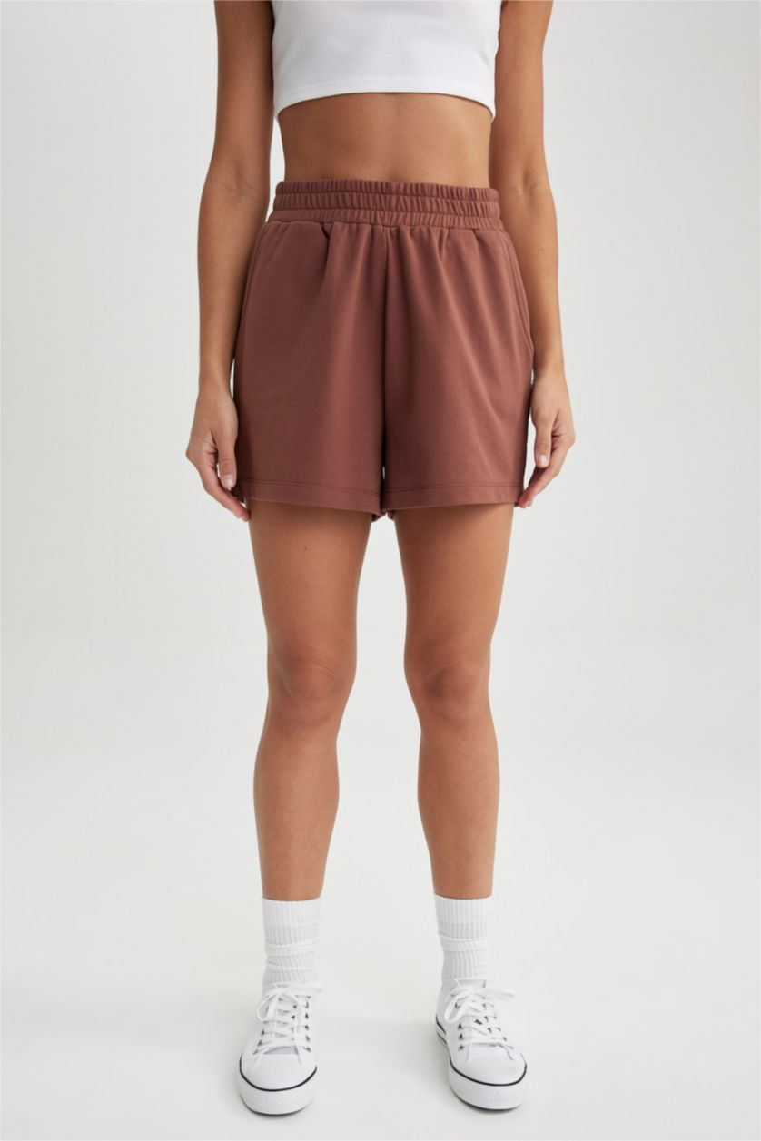 WOMAN Brown Regular Fit Sweatshirt Fabric Shorts