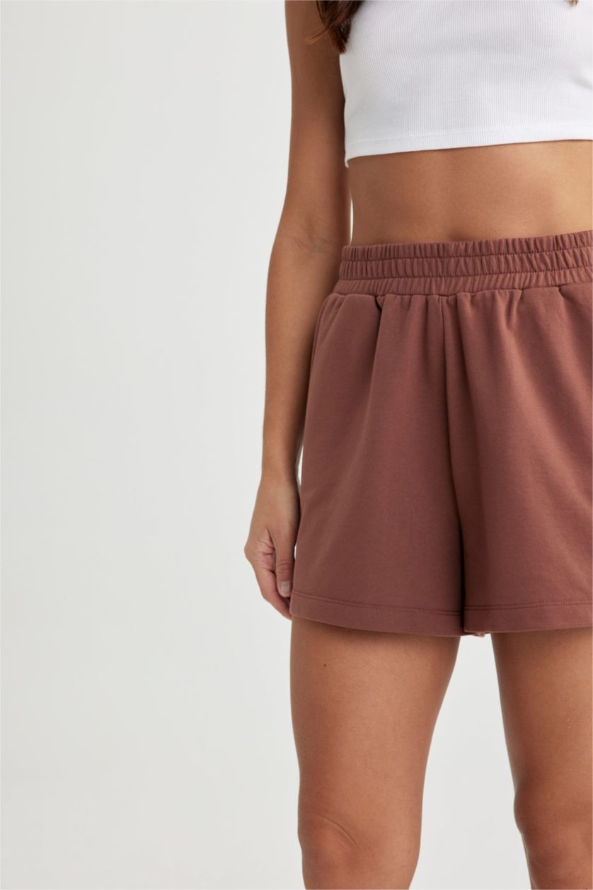 WOMAN Brown Regular Fit Sweatshirt Fabric Shorts