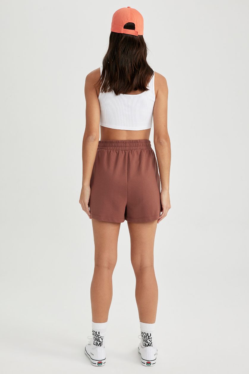 WOMAN Brown Regular Fit Sweatshirt Fabric Shorts