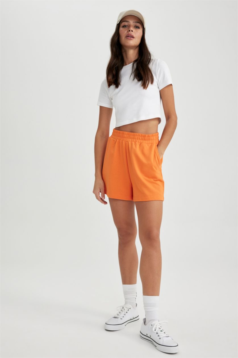FEMME Orange Short Coupe Régulière Ourlet régulier