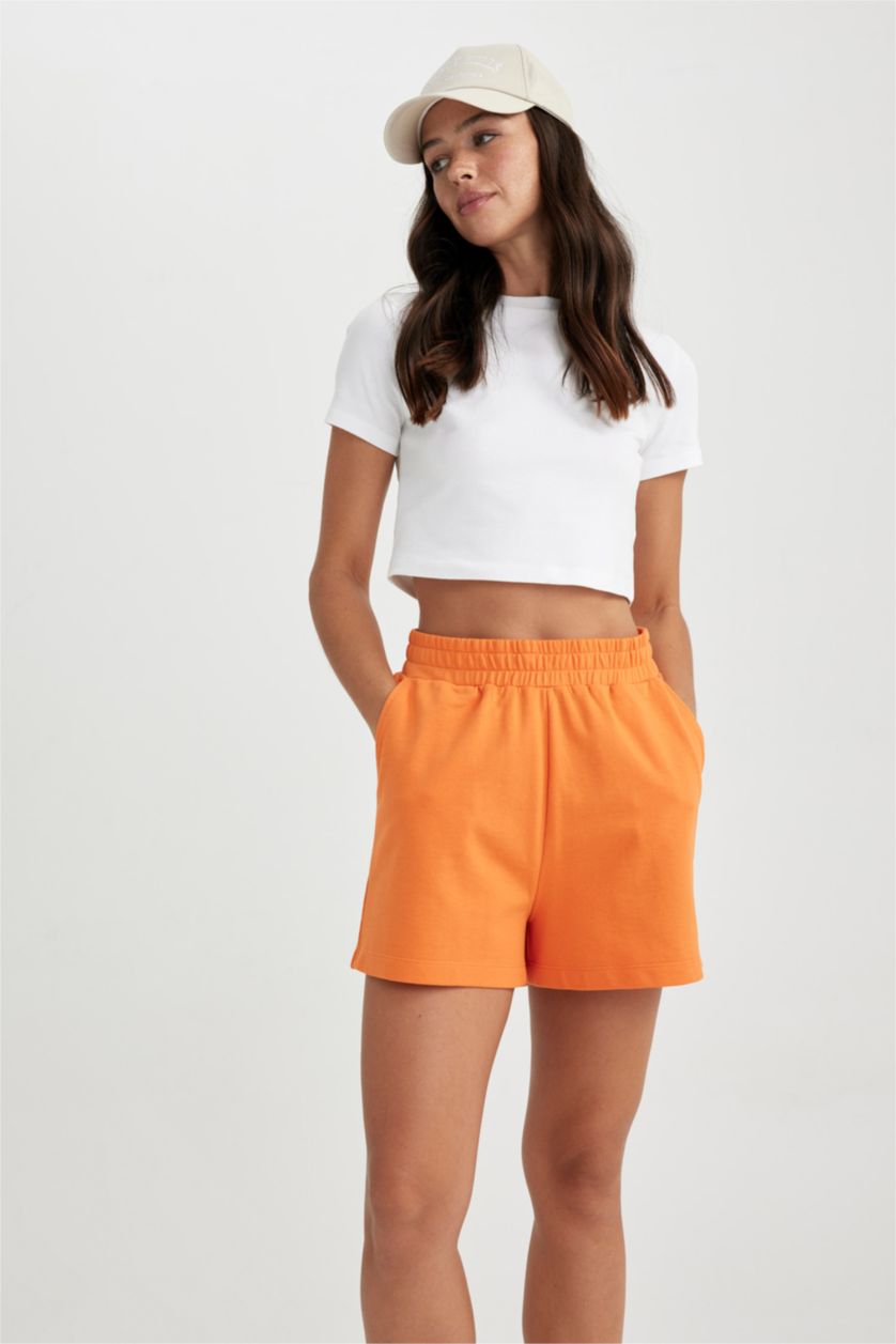 FEMME Orange Short Coupe Régulière Ourlet régulier