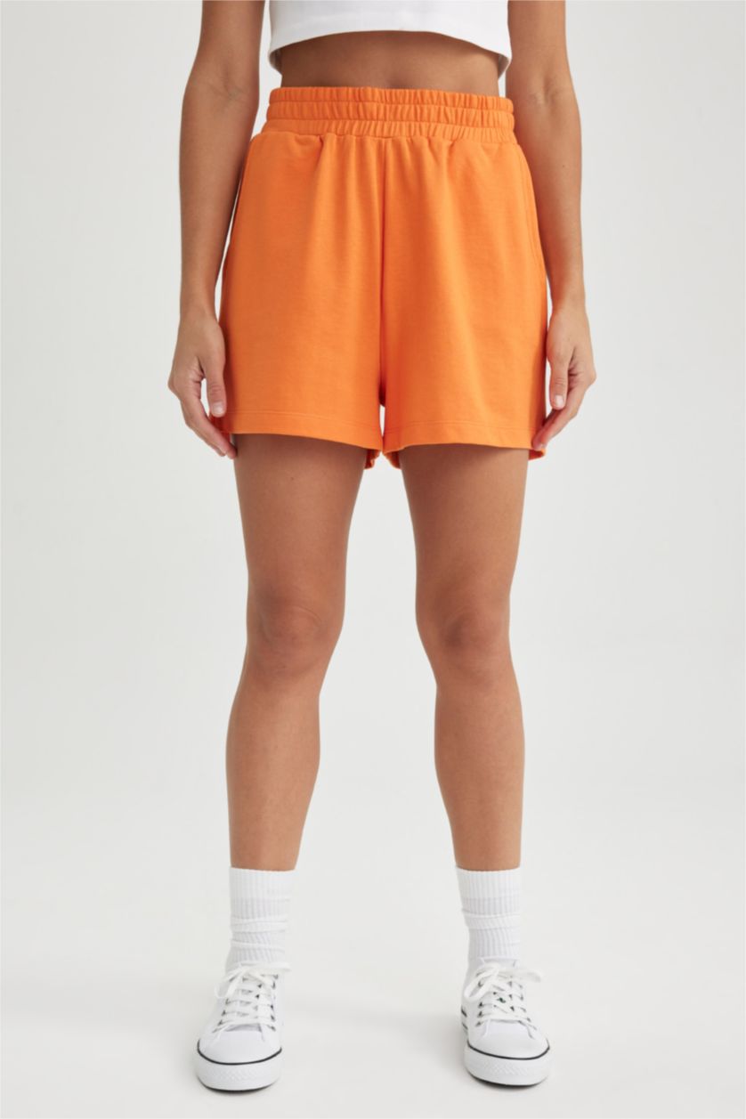 FEMME Orange Short Coupe Régulière Ourlet régulier