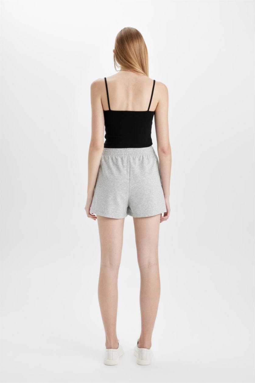 Woman Grey Melange Regular Fit Thick Sweatshirt Fabric Regular Hem Shorts