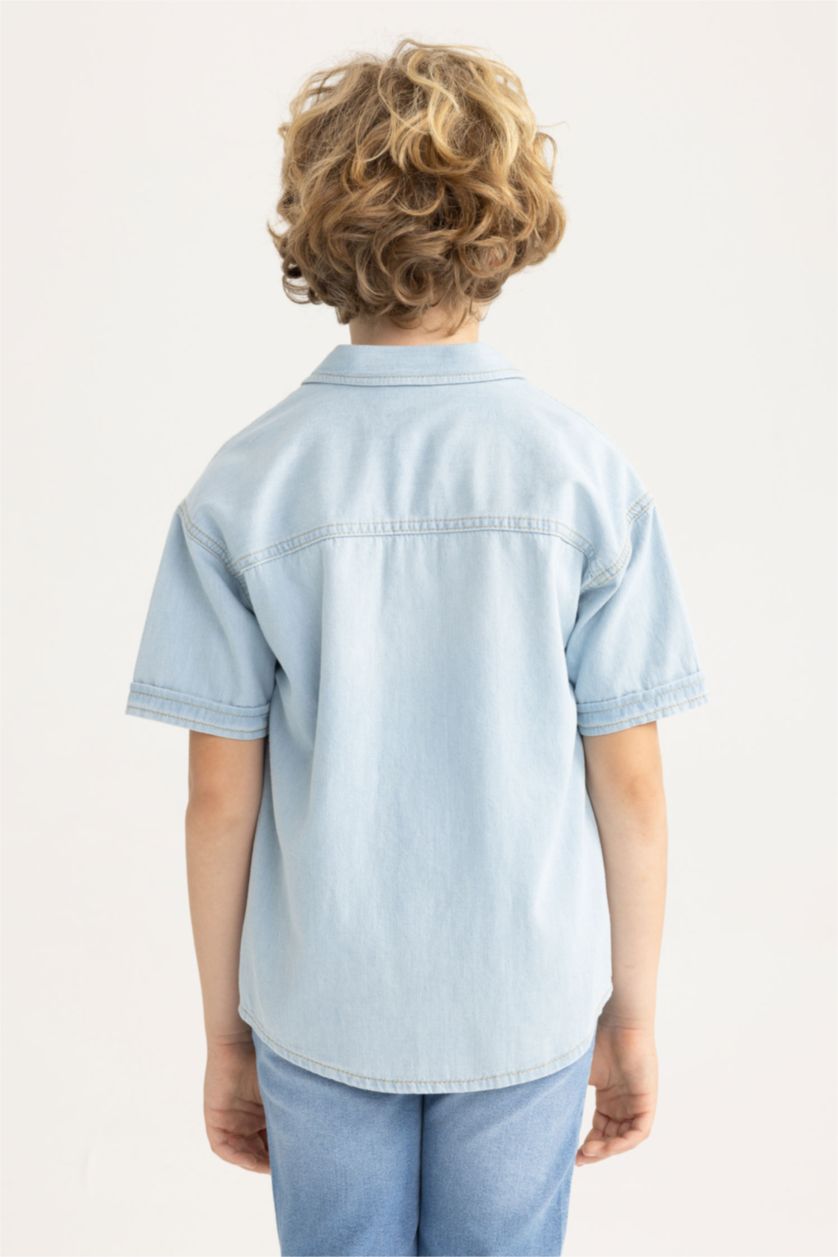 Erkek Çocuk - Genç Erkek Açık Mavi Erkek Çocuk Oversize Jean Kısa Kollu Gömlek