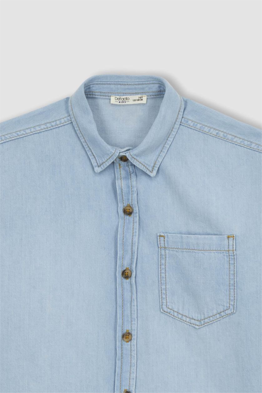 Erkek Çocuk - Genç Erkek Açık Mavi Erkek Çocuk Oversize Jean Kısa Kollu Gömlek