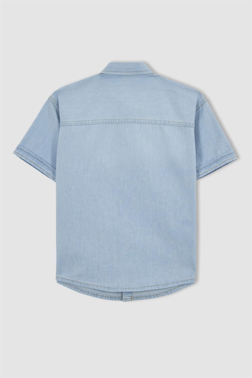 Erkek Çocuk - Genç Erkek Açık Mavi Erkek Çocuk Oversize Jean Kısa Kollu Gömlek