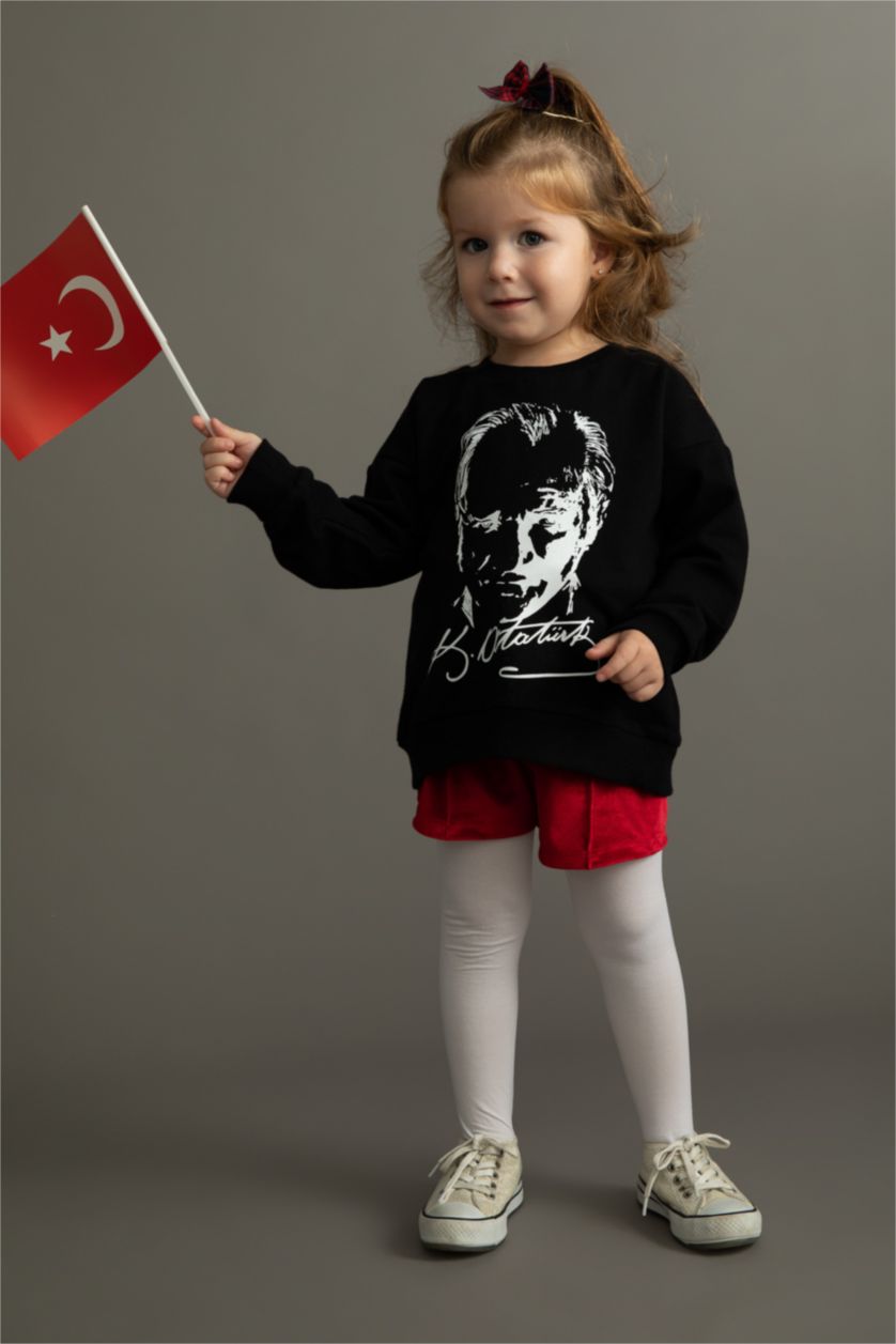 Kız Bebek Siyah Kız Bebek Bisiklet Yaka Atatürk Baskılı Sweatshirt