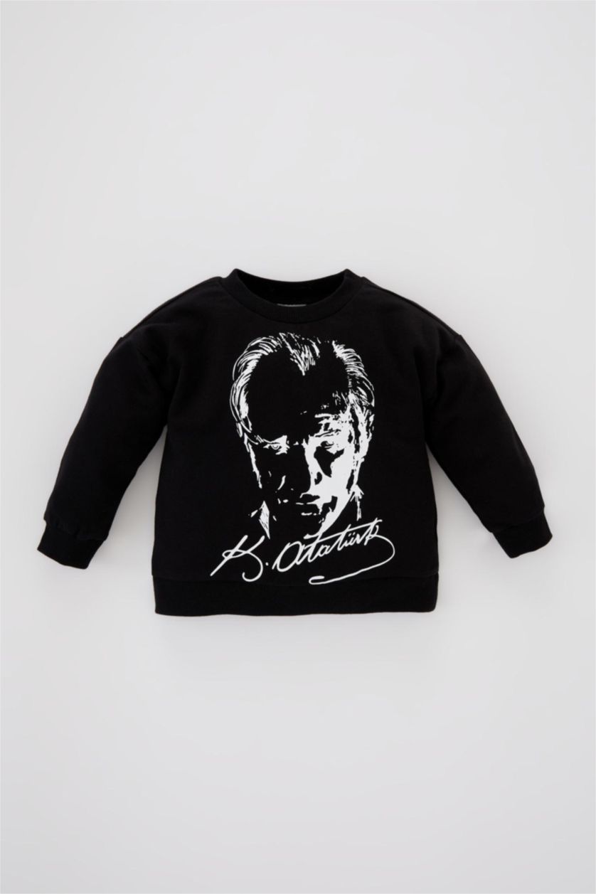 Kız Bebek Siyah Kız Bebek Bisiklet Yaka Atatürk Baskılı Sweatshirt