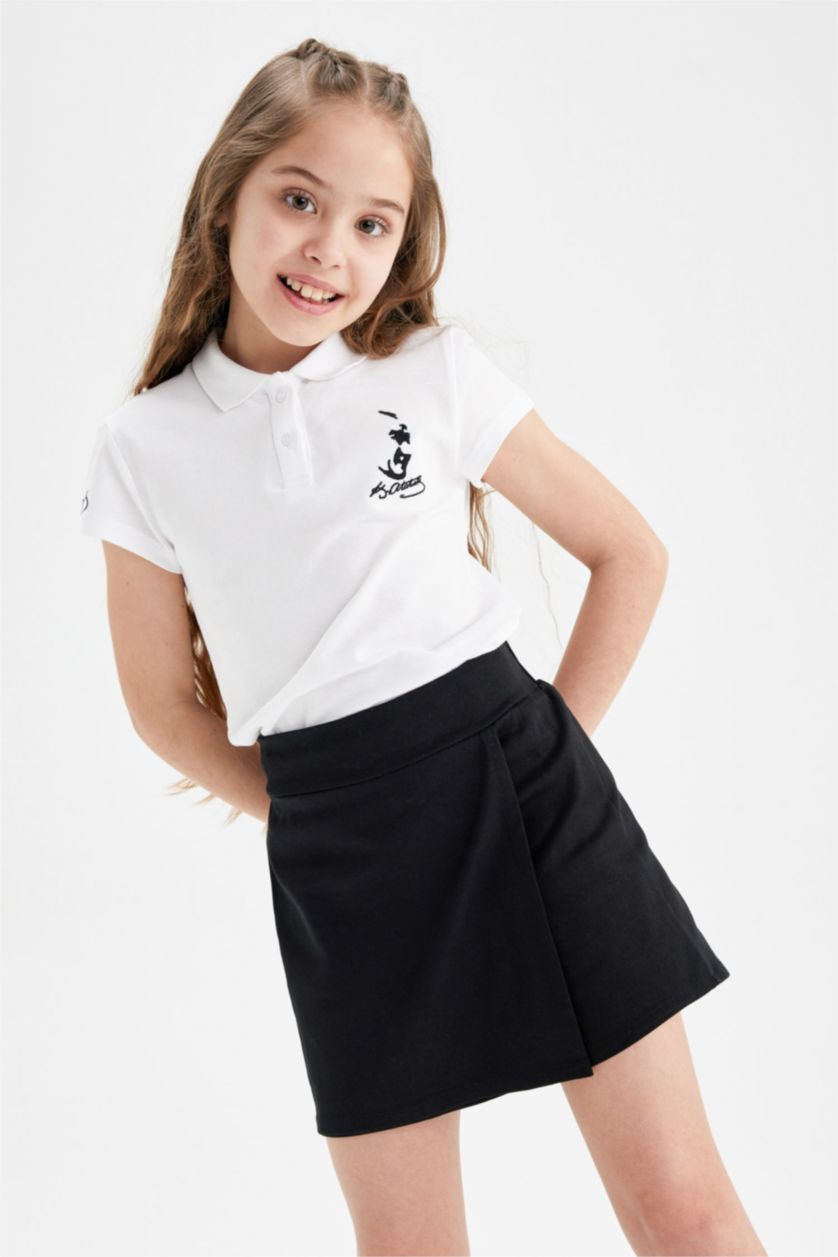 Kız Çocuk - Genç Kız Beyaz Kız Çocuk Atatürk Baskılı Pike Kısa Kollu Beyaz Polo Tişört